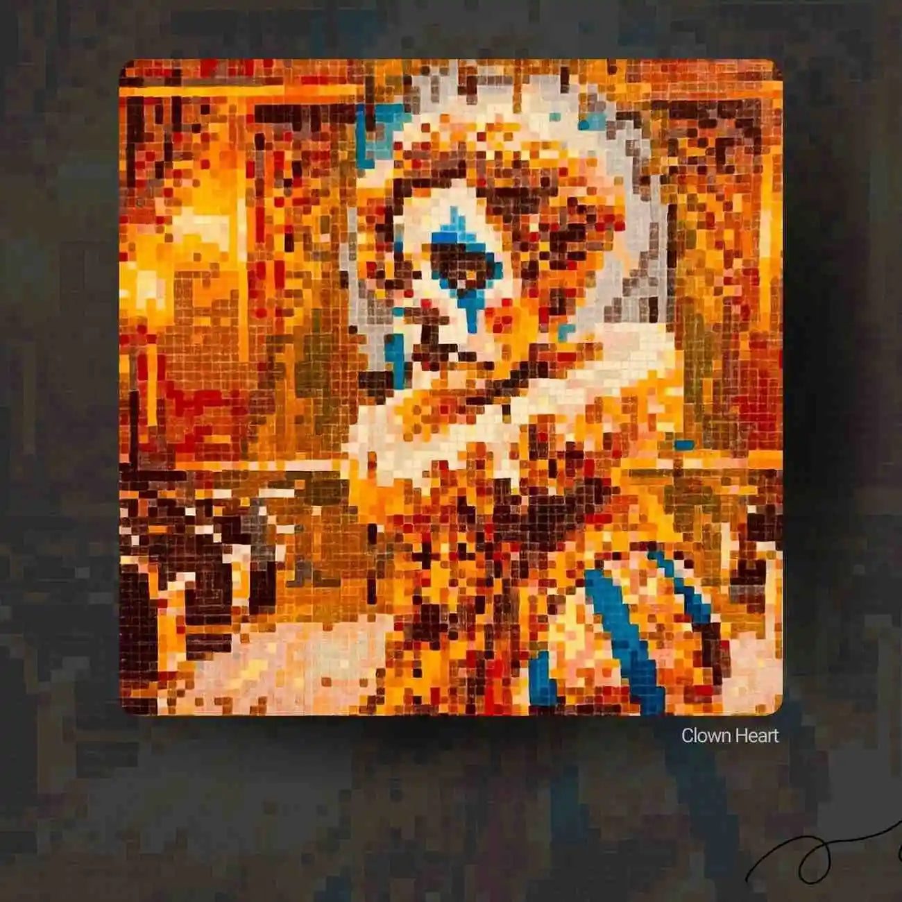 Clown Heart original framed pixel art artwork