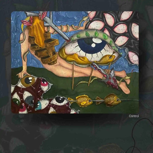 Control original surreal mixed media artwork on paper