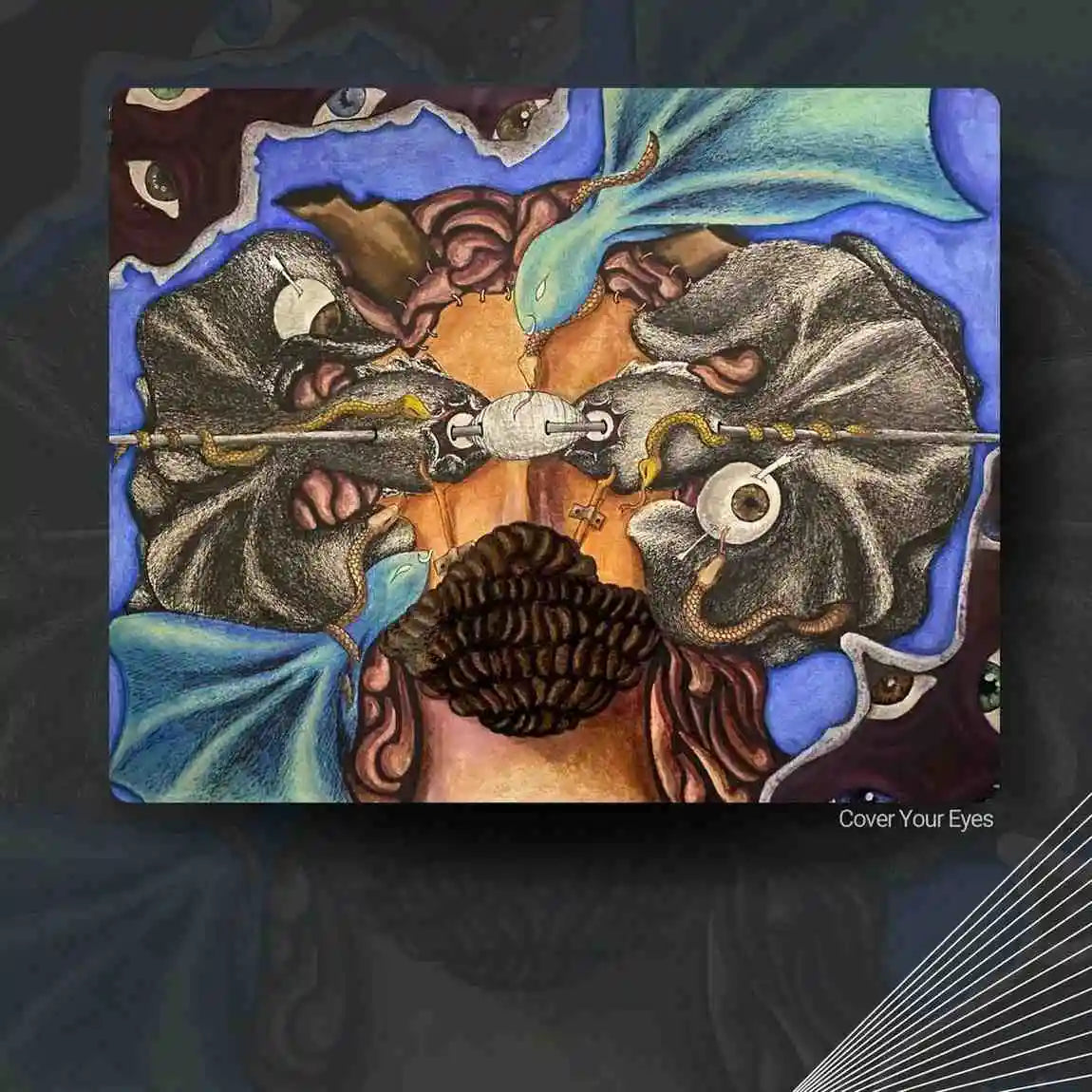 Cover Your Eyes original surreal mixed media artwork on paper