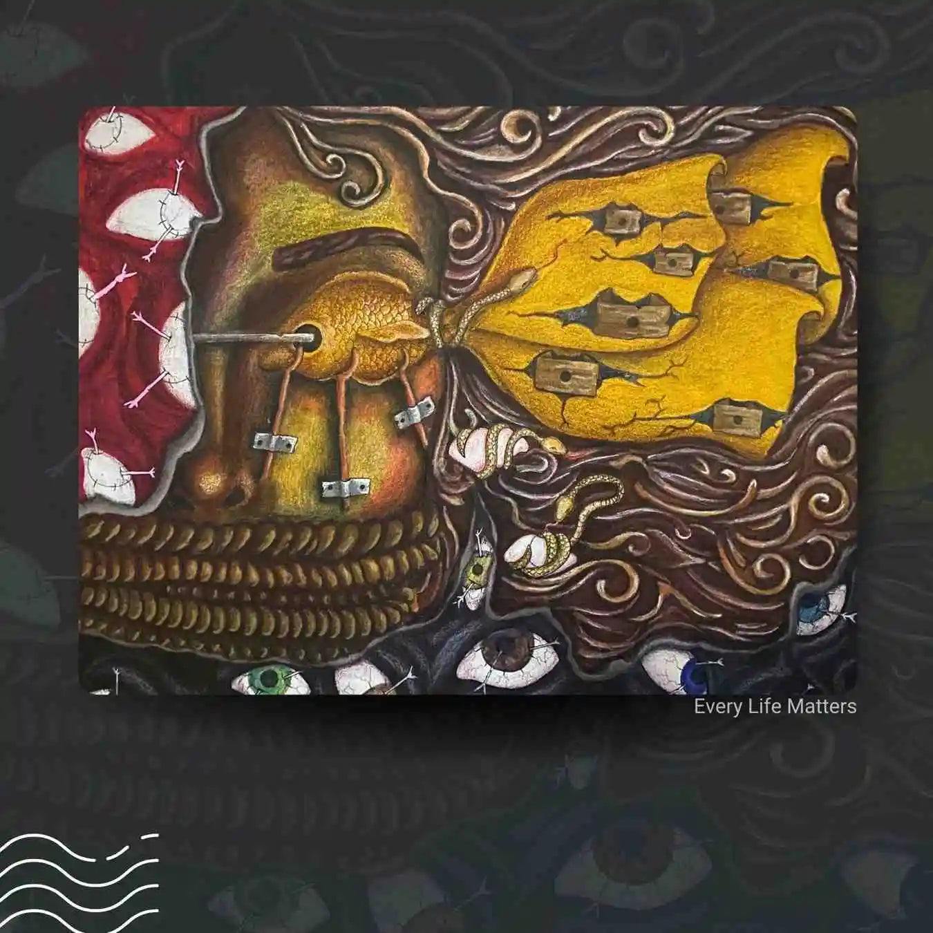 Every Life Matters original surreal mixed media artwork on paper