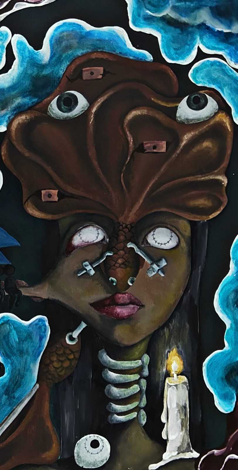 Stretching my skin original surreal artwork on canvas