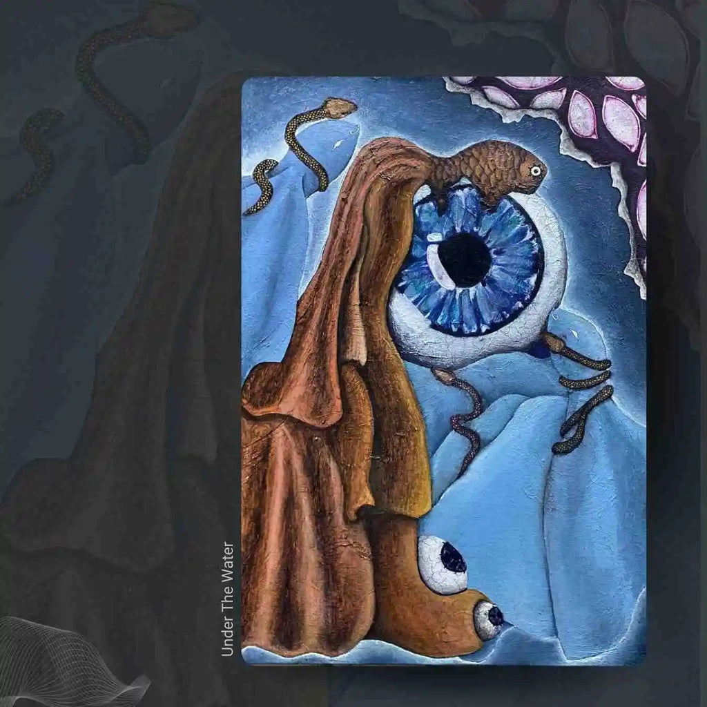 Under The Water original surreal mixed media painting on canvas