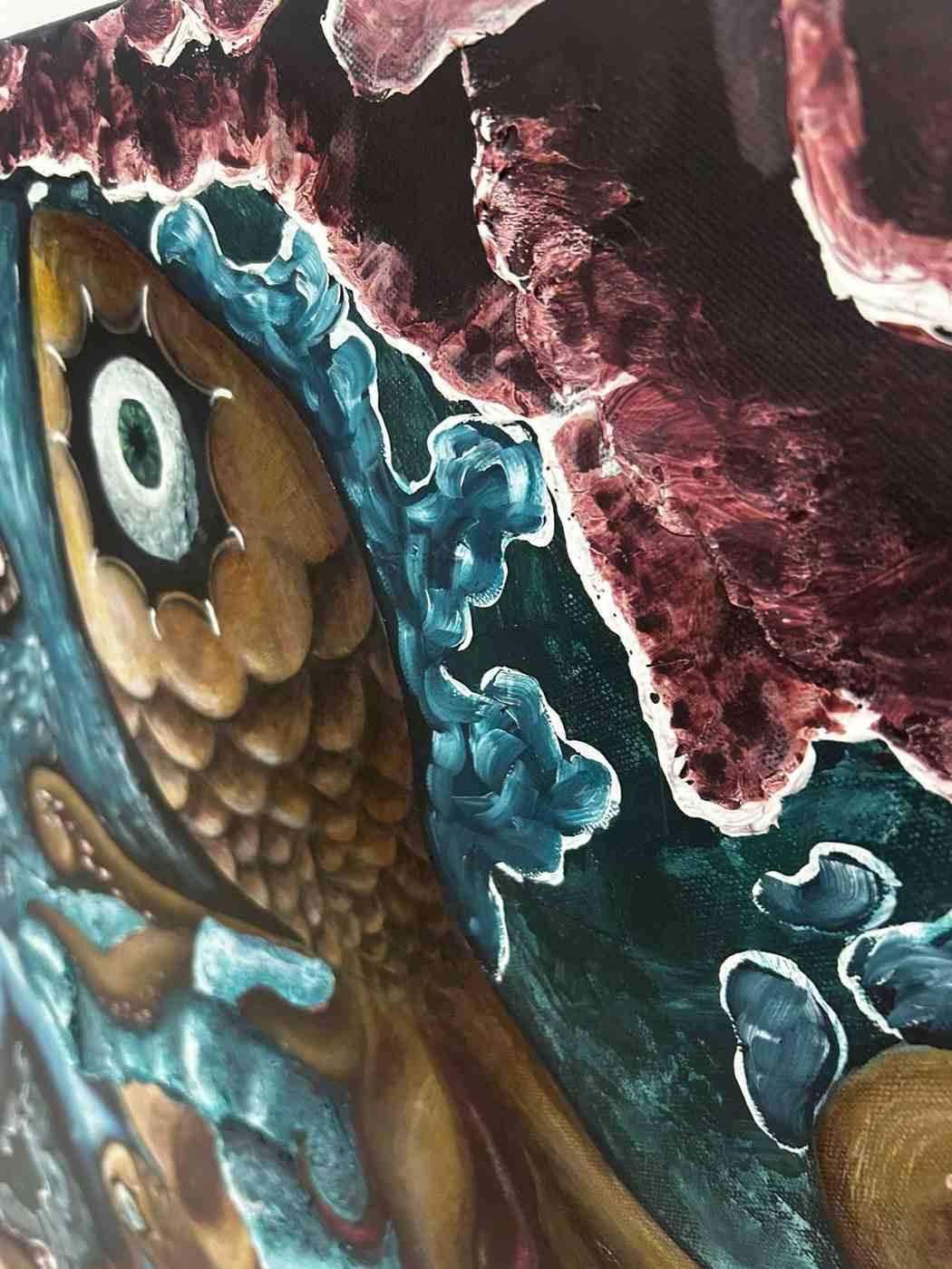 In the Deep Ocean original surreal mixed media painting on canvas