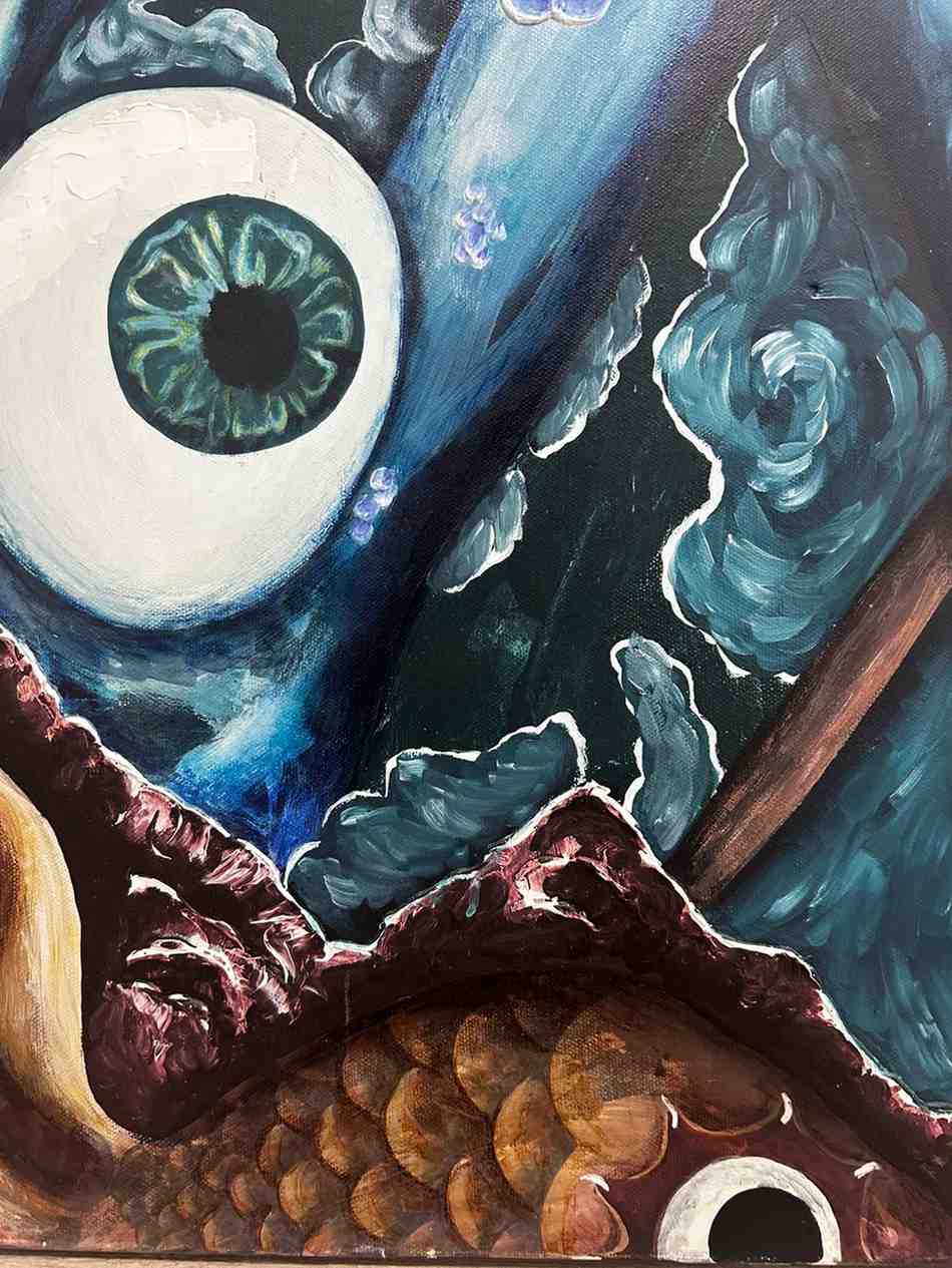 In the Deep Ocean original surreal mixed media painting on canvas