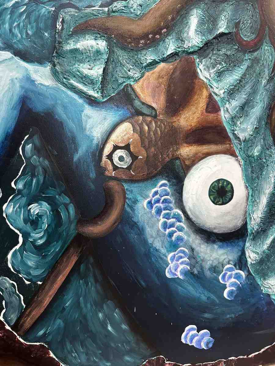 In the Deep Ocean original surreal mixed media painting on canvas