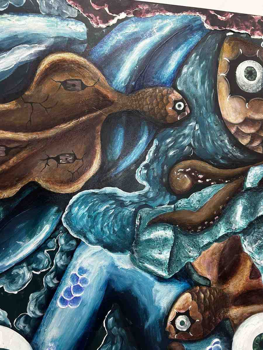 In the Deep Ocean original surreal mixed media painting on canvas