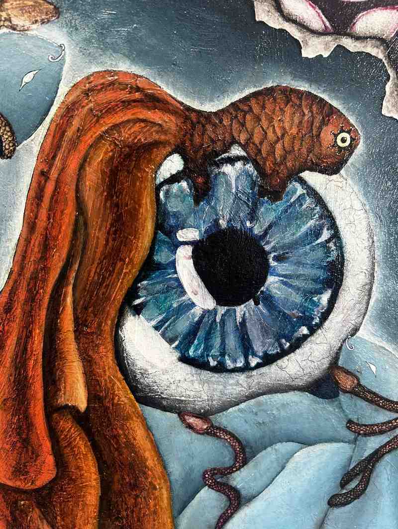 Under The Water original surreal mixed media painting on canvas