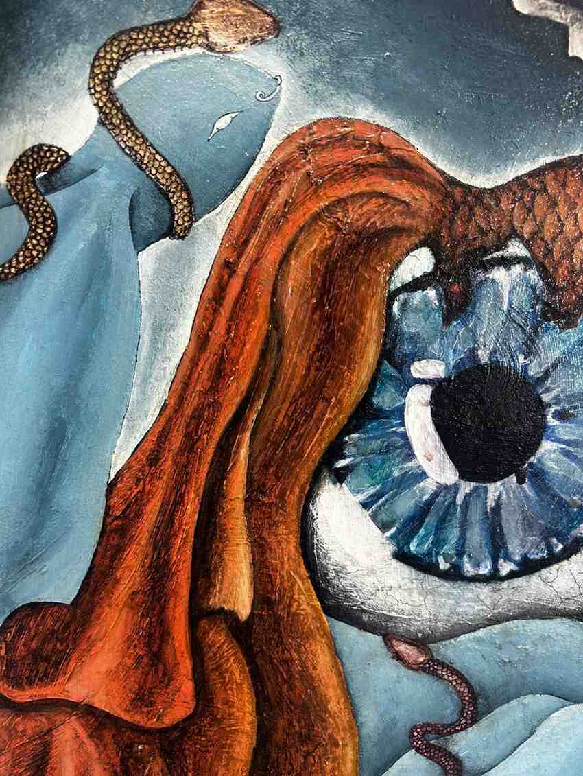 Under The Water original surreal mixed media painting on canvas